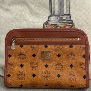 ⭐️COA⭐️MCM Vintage Visetos Leather-Trimmed Pouch/Clutch⭐️ 💯AuThEnTiC